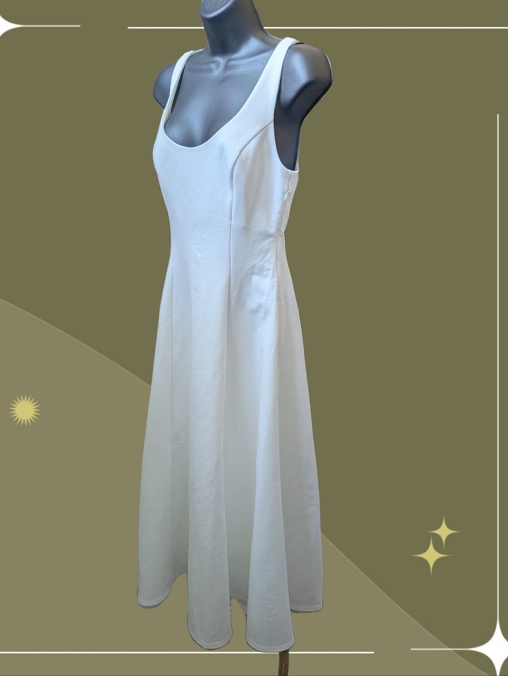 ✨nWt REFORMATION White Mikol Princess Seam Scoop-Neck A-Line Midi Size S